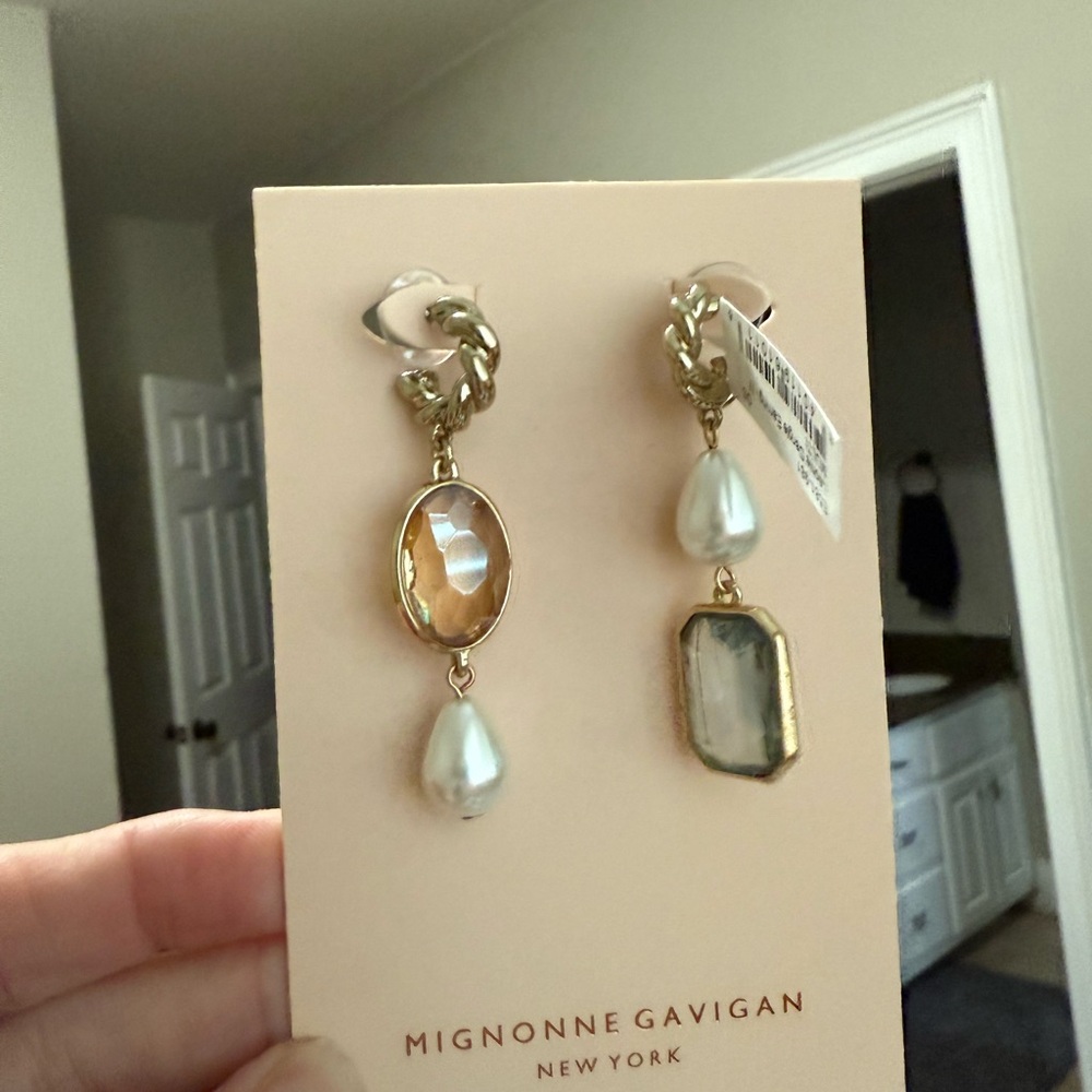 Mignonne Gavigan Gold and Pearl Dangle Earrings